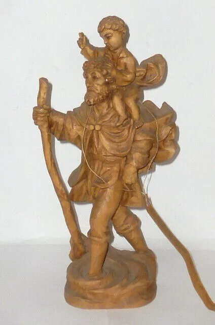 Geschnitzte Holzfigur Holz Schnitzerei Heiliger Christopherus 33cm Figur wood
