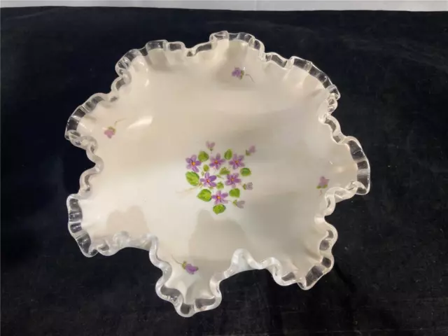 Fenton Silver Crest Footed Compote w/ Hand Painted Violets