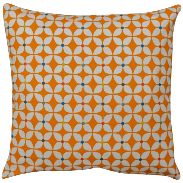 Retro Geometric Cushion in Bright Orange. 100% Cotton. Multicoloured Detail.