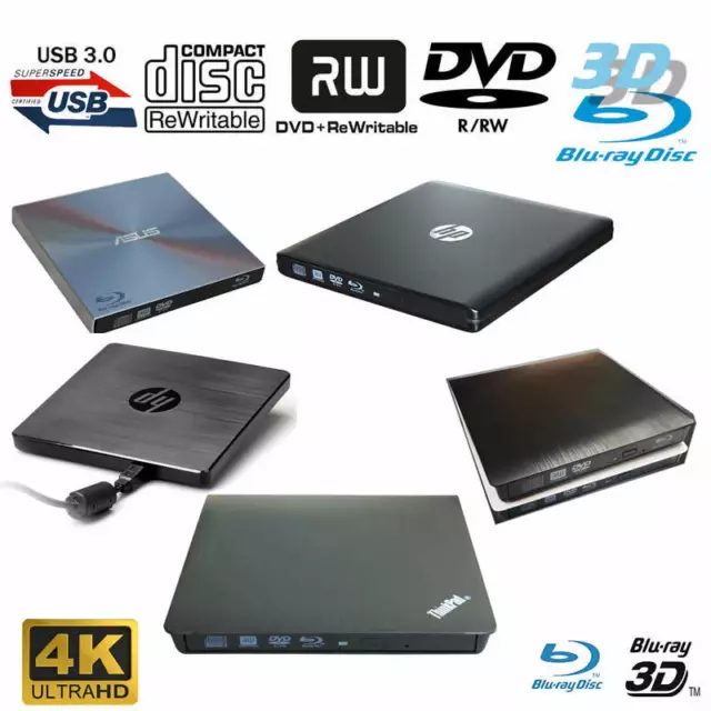 USB 3.0 External Blu-Ray Disc Player DVD CD RW Burner Writer Drive 4 Laptop Note