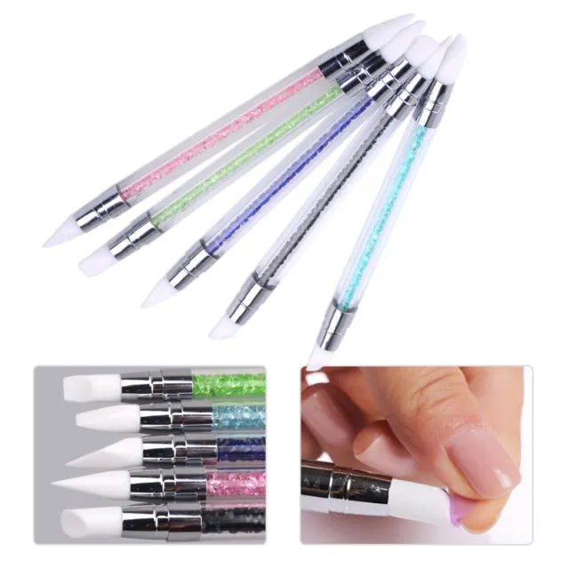 5Pcs 2 Way Nail Art Silicone Tip Pen Brushes Dotting Tools Marbleizing  Painting 