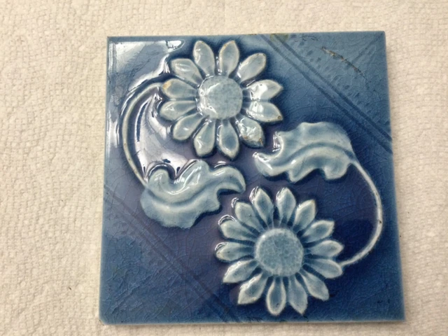 Antique Majolica, porcelain tile. Marked  Indianapolis ind. on back