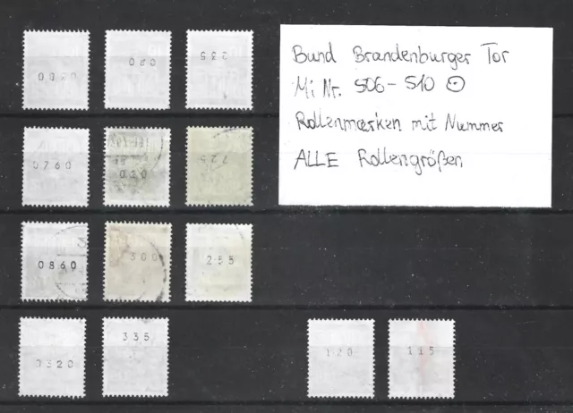 BUND Brandenburger Tor Rollenmarken mit Nr ALLE Rollengrößen gestempelt