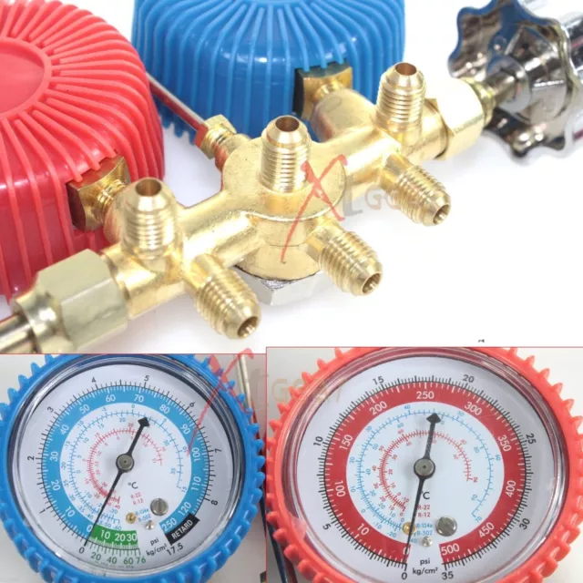 R134a R12 R22 AC A/C Manifold Gauge Set 5FT Colored Hose Air Conditioner 3