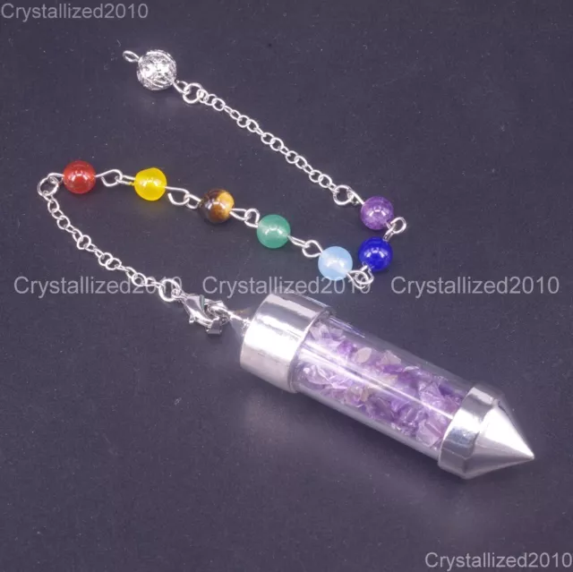 Natural Gemstones Wishing Pendulum Pointed Reiki Chakra Chip Beads Pendant