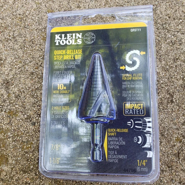 KLEIN TOOLS QRST11 Quick-Release Step Drill SPIRAL FLUTE 7/8 to 1-1/8-Inch