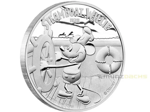 2 $ Dollar Disney Steamboat Willie Mickey Mouse Niue Island 1 oz Silber PP 2014