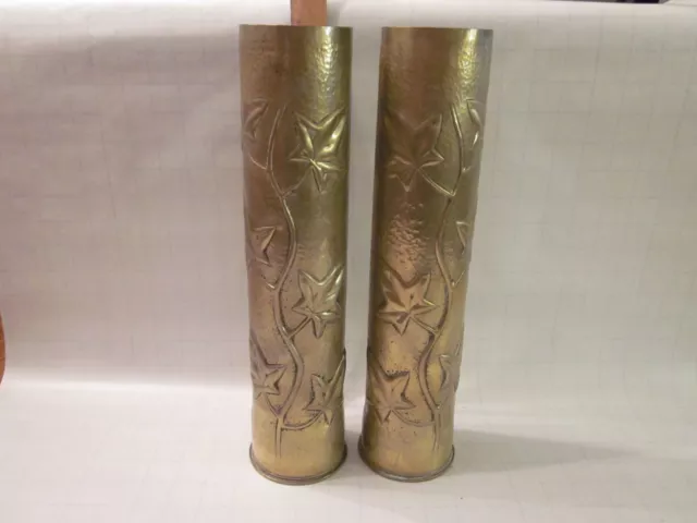 pair trench art vase ww1 world war one leaves militaria military antique