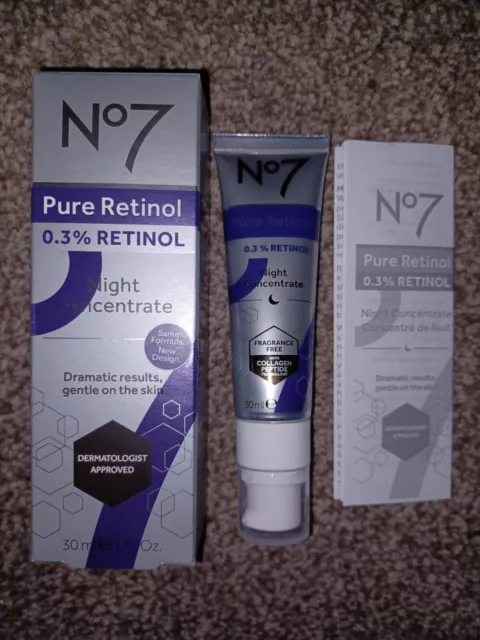 Boots No7 Pure Retinol 0.3% Retinol Night Concentrate 30ml Brand New In Box