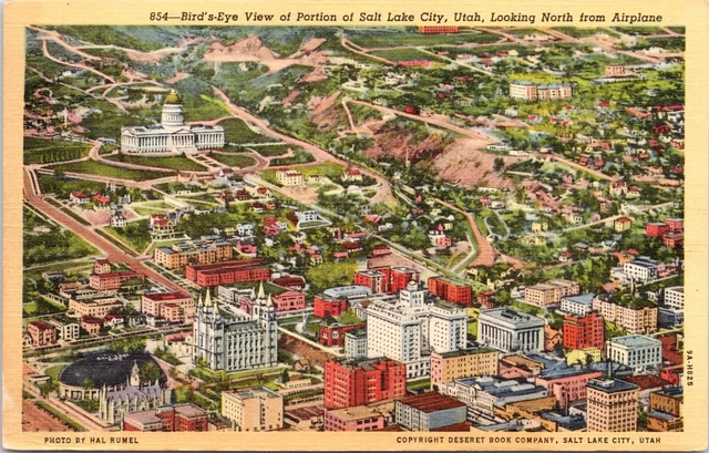 C.1939 Salt Lake City UT From Airplane Aerial View Downtown Utah Postcard A53