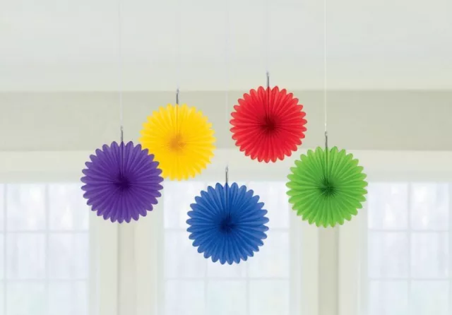 Rainbow Party Supplies Mini Fan Decoration 5Pk Birthday Celebration Multi Colour 2