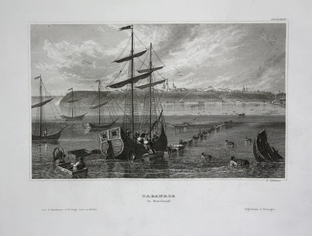 Taganrog Russia Europa Dell'Est Vista Incisione Acciaio View Engraving 1840