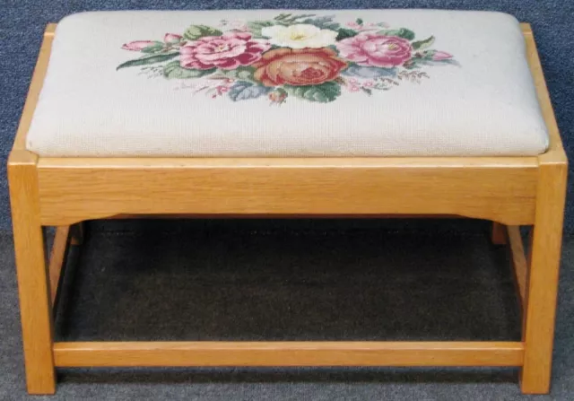 Large Footstool Solid Oak Framed Tapestry Upholstered