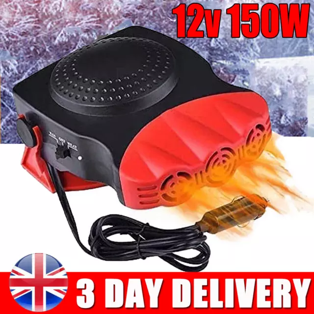 12V Ceramic Car Heater Fan 2 In 1 Warm Cool Air Demister Defroster Defogger 150W