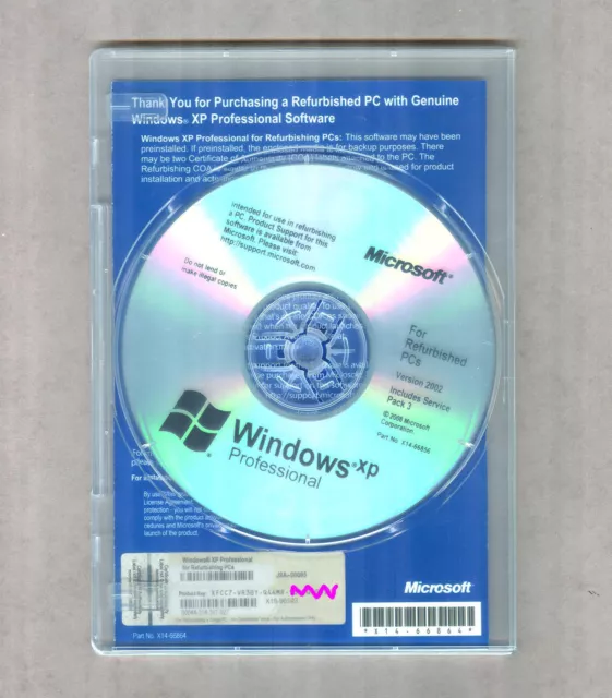 NEW Windows XP Professional SP3 Full Version CD Disc, Pro COA & Product Key 2