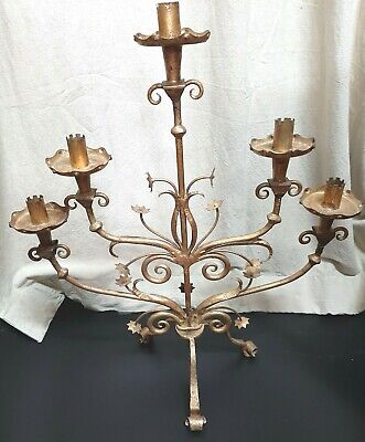 Primitive Early Victorian Hand Forged Iron Candelabra With Rosettes 2