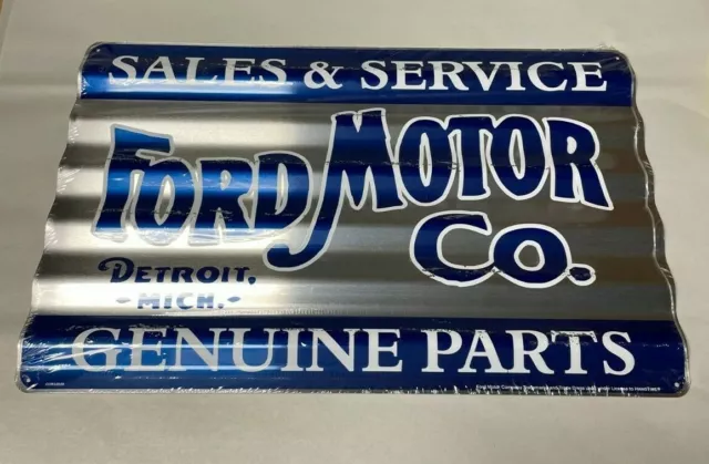 Ford Motor Co. Corrugated Metal 18" x 11.5" Sign - Sales & Service Genuine Parts