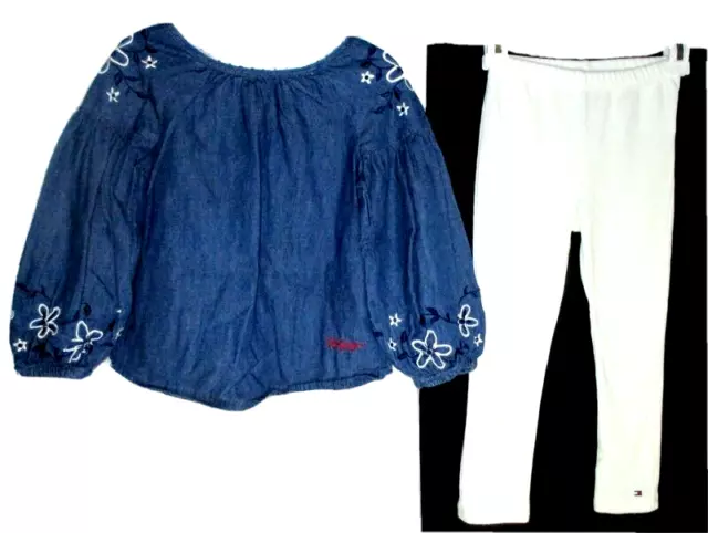 Tommy Hilfiger Girls Blue Floral Long Sleeve Top & Legging Pants Outfit 4 Years