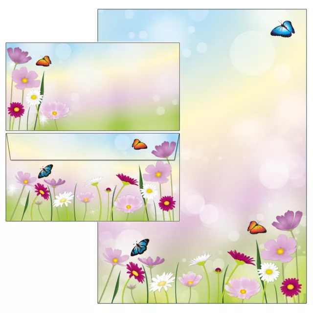 schöne Blumenwiese Set Motivpapier Briefpapier 20 Blatt A4 +10 Kuverts Blüten