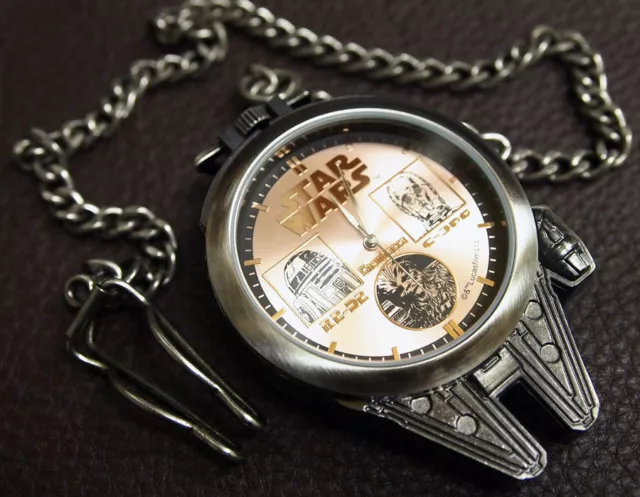 Star Wars Pocket Watch Millennium Falcon model C-3PO R2-D2 Japan Licensed RARE!!