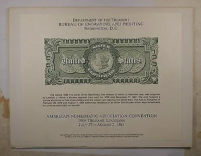 BEP Souvenir Card ANA 1981 New Orleans Back of 1886 $5 SC  B-54