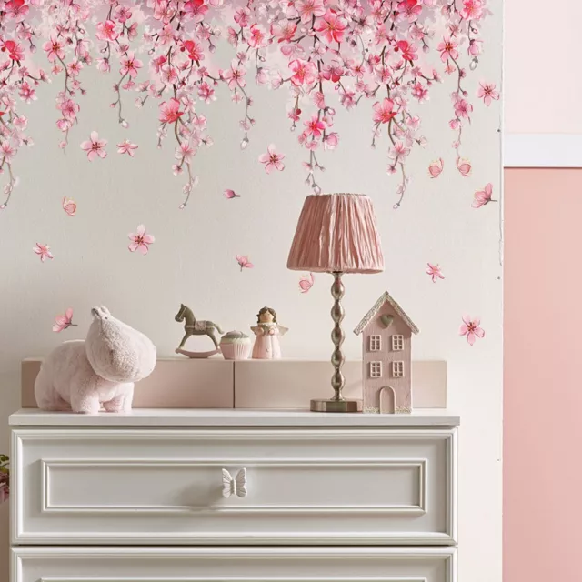 Pink Peach Blossom Flower Plant Wall Stickers Decal Nursery for Mural Home Decor