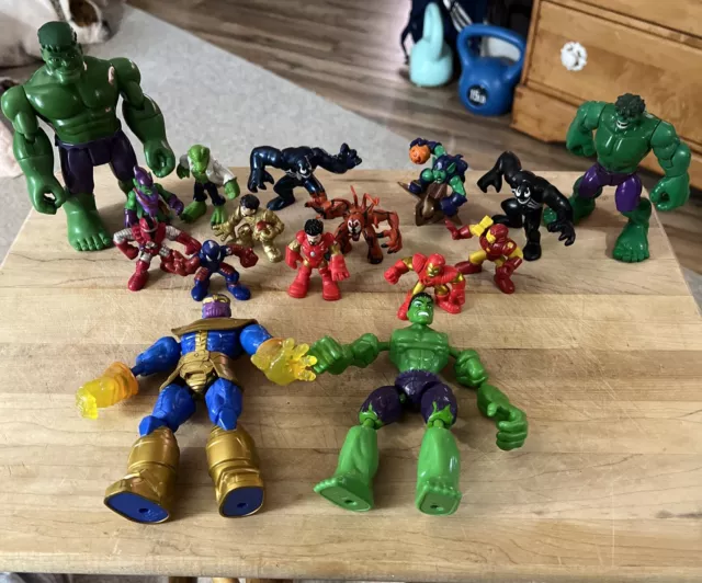 Marvel Playskool Super Hero Squad Lot Of 16 - Hulk - Thanos - Iron Man - Venom