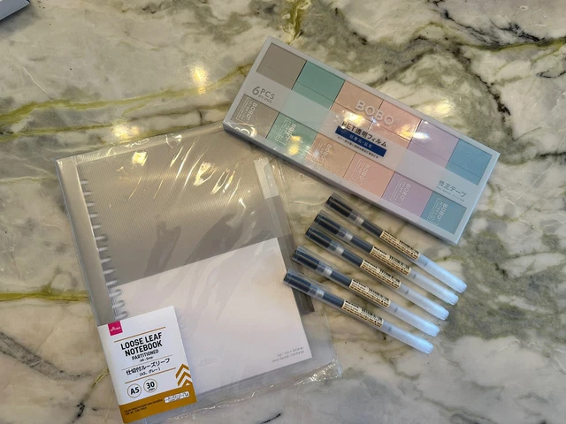 MUJI 5 of Gel Pen , 6 of Macaron color correction tape and Loose leaf notebook 5