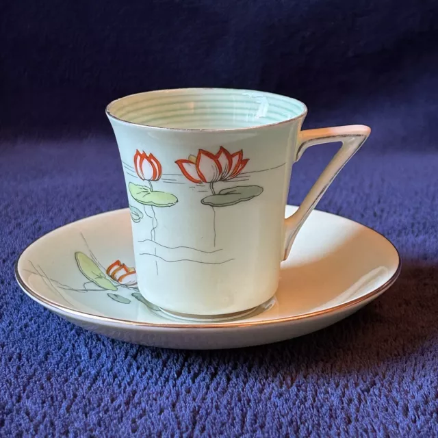 Vintage 1930s Royal Doulton Art Deco Coffee Can Cup Demitasse water lilies V2132