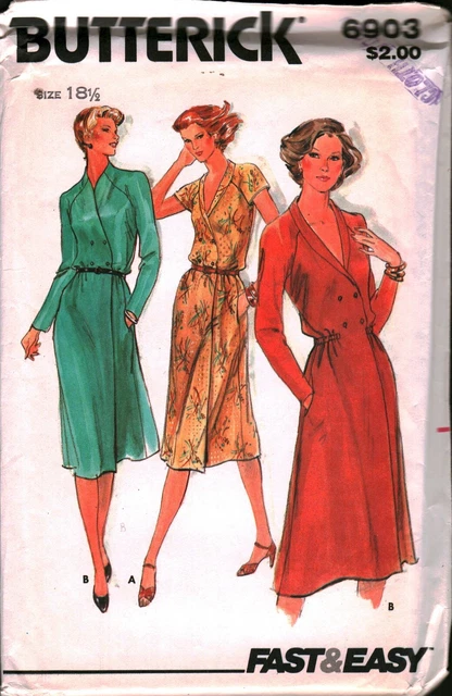6903 Vintage Butterick Sewing Pattern Misses Loose Fitting Wrap Dress UNCUT Half