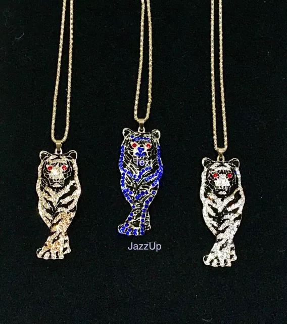 Costume Necklace “Tiger” 3D UNISEX style Crystal Charm Boho Bling Hip hop Rock