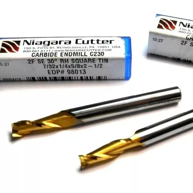 NIAGARA Carbide Square End Mills 7/32" 2FL TiN 98013 (2 Pcs)