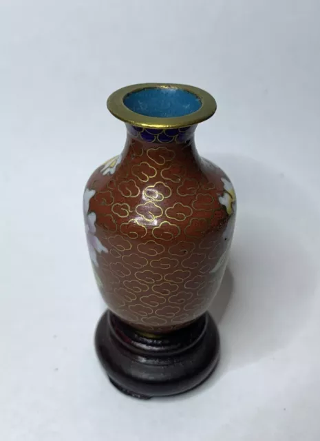 Miniature 5.5cm Cloisonné Vase On Stand Metal Brass/Copper Asian Chinese 2