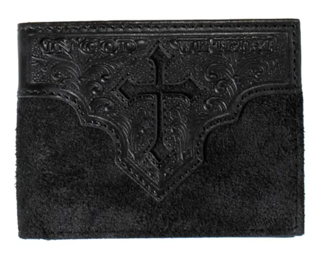 Nocona Western Mens Wallet Bifold Leather Tooled Floral Cross Black N5413701