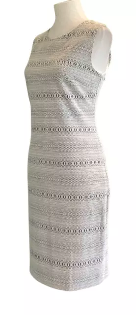 Calvin Klein Sleeveless Round Neck White-Gray Geometric Print Knit Dress Size 8