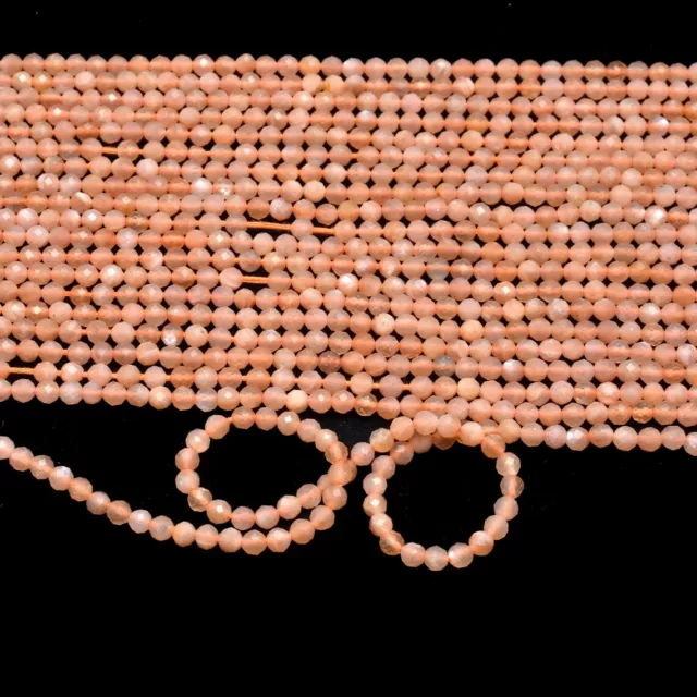 Natural Peach Moonstone 2mm-2.5mm Micro Faceted Rondelle Beads 13" 5 Strands