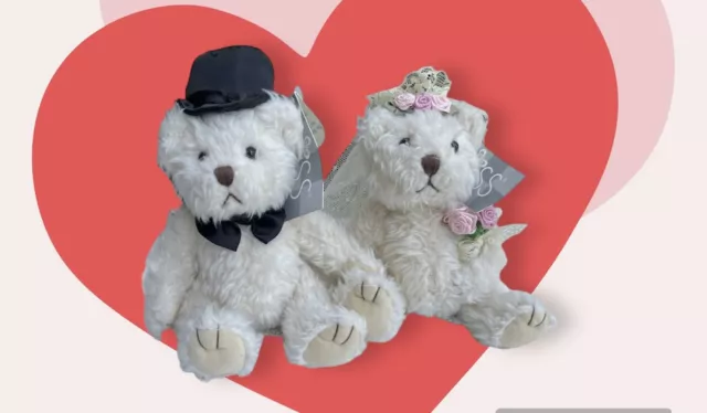 Russ Berrie Bear Stuffed Animal Bride Groom Plush Wedding Promise