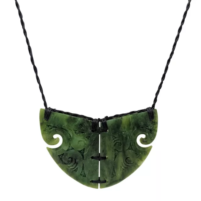 Nephrite Jade Necklace Double Koru Maori Breastplate Statement - 81stgeneration