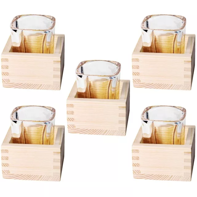 5 Sets  Japanese Sake Set Glass Saki Cups Crafts Wine Glass with Wooden Box 2