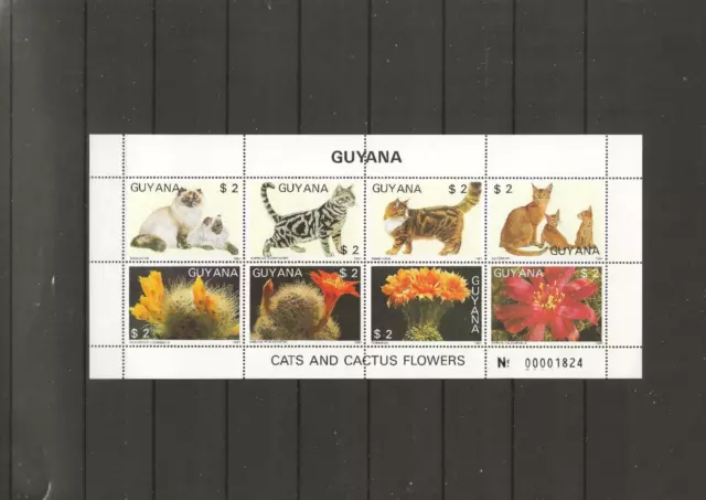 Guyana,  Katzenrassen, Kakteen, 1 Kleinbogen, postfrisch