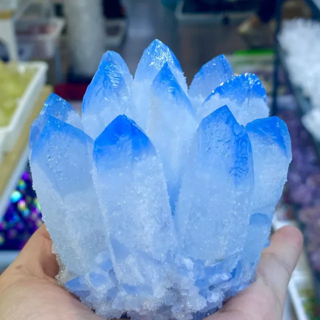 580g New Find sky blue Phantom Quartz Crystal Cluster Mineral Specimen Healing