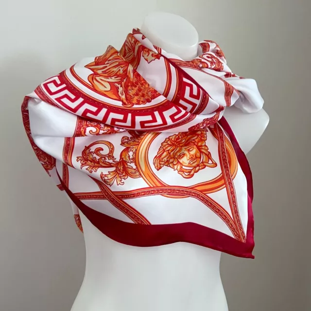 Luxurious Long Designer Silk Stole Shawl Wrap Scarf Medusa Baroque-Style Print
