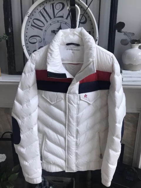 PERFECT MOMENT men's down ski jacket coat down puffer white w/red blue sz XL