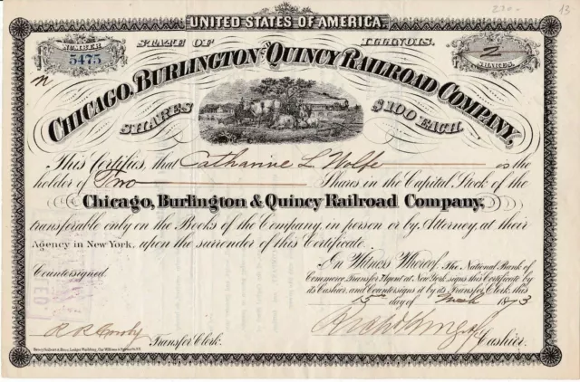Chicago, Burlington and Quincy Railroad Co. 2 Shares, 15 März 1873