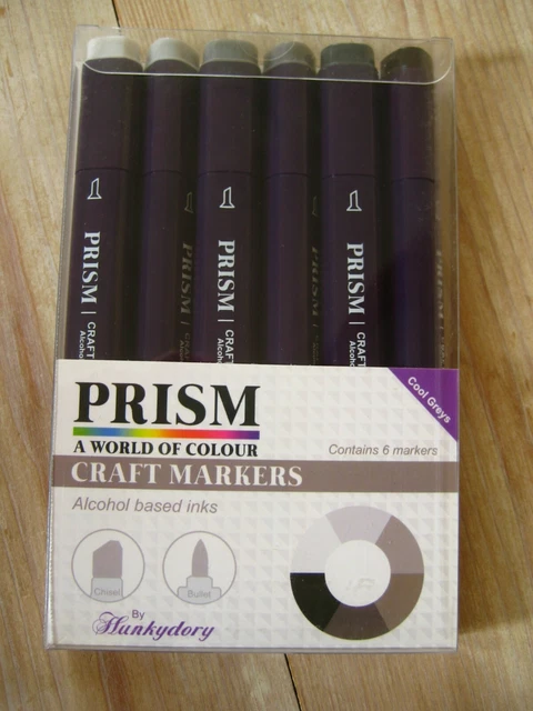 Marcadores artesanales de prisma - Juego de 6 bolígrafos gris fresco doble extremo tinta a base de alcohol Hunkydory