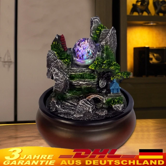 Solar-Zimmerbrunnen Mit LED-Licht & Zerstäubung – Feng Shui Springbrunnen Aus Harz Für Zuhause, 16x16x20 Cm