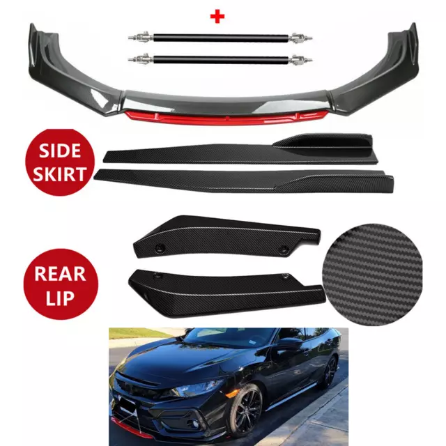 For Honda Front Bumper Lip Splitter Side Skirt Rear Lip Strut Rod Carbon Fiber