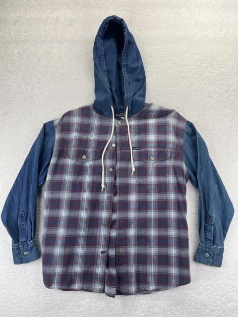 Guess By George Marciano Hoodie Shirt Mens Small Blue Button Up Long Sleeve VTG