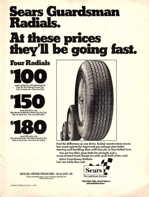 1978 Print ad SEARS Guardsman Radial Tires