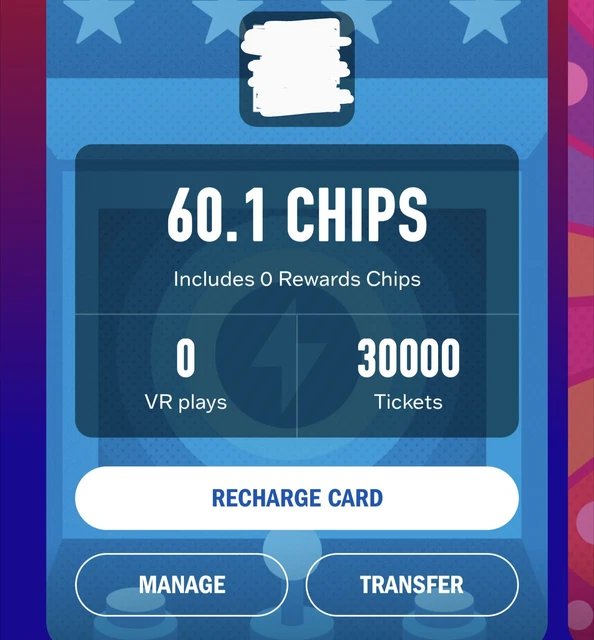 Dave and Buster's Power Card w/ 30,000 Tickets And 60 CHIPS!!! NO RESERVE!